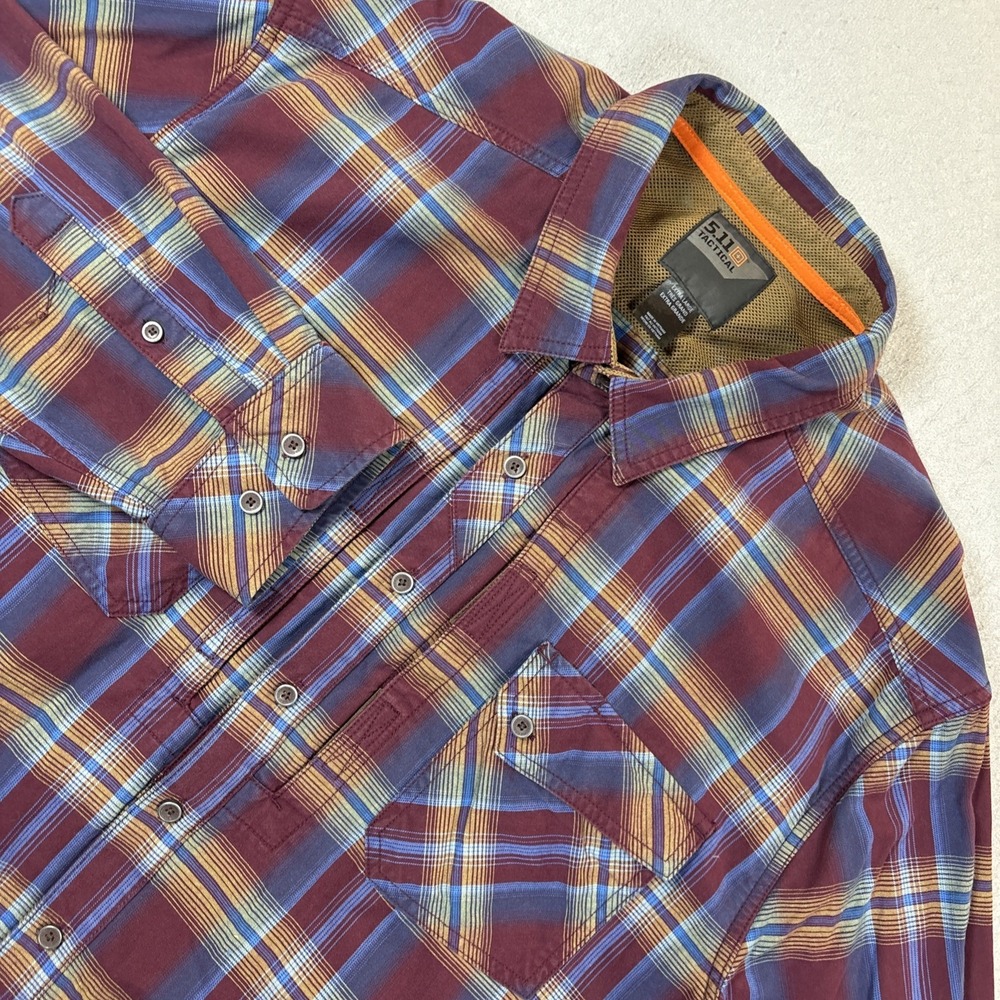 5.11 Tactical Shirt Plaid Long Sleeve Snap Front Men XL‎ Outdoors Meshed Lined